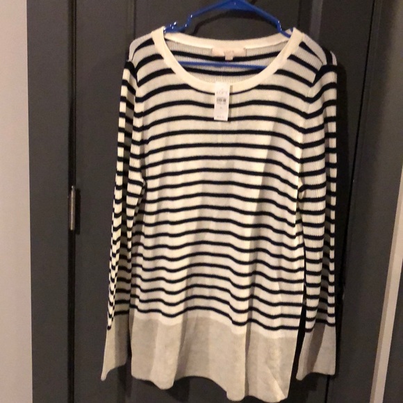 LOFT Sweaters - Loft black and white and gray striped sweater
